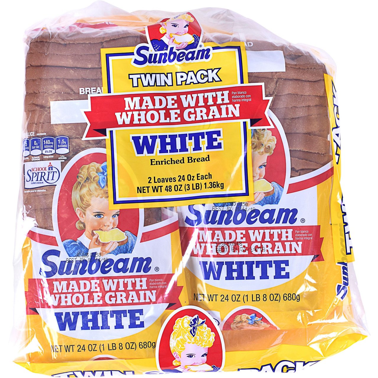 Sunbeam Whole Grain White Bread, 2 x 22 oz Loaves - Image 1