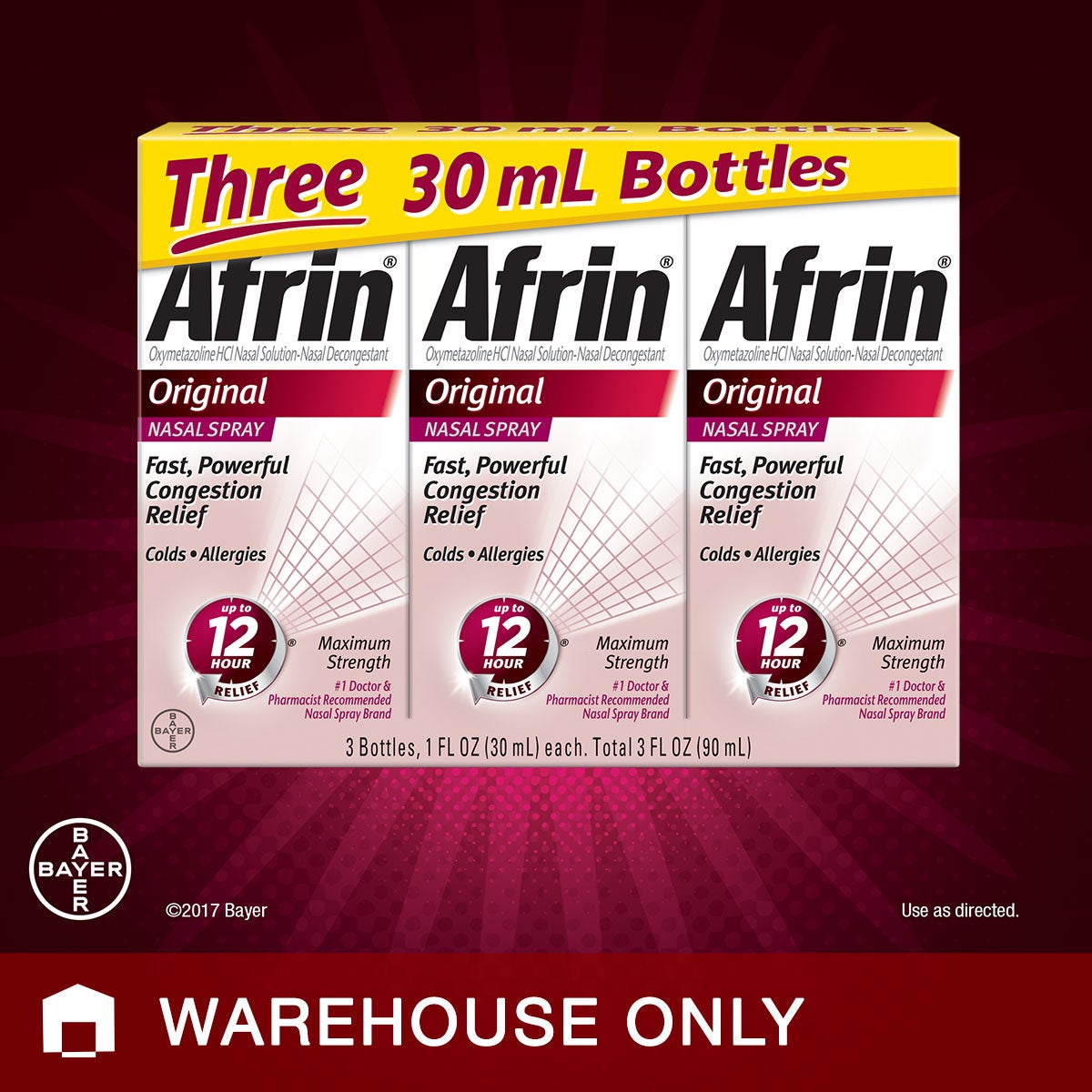 Afrin Original Maximum Strength Nasal Spray, 3 x 1 oz - Image 1