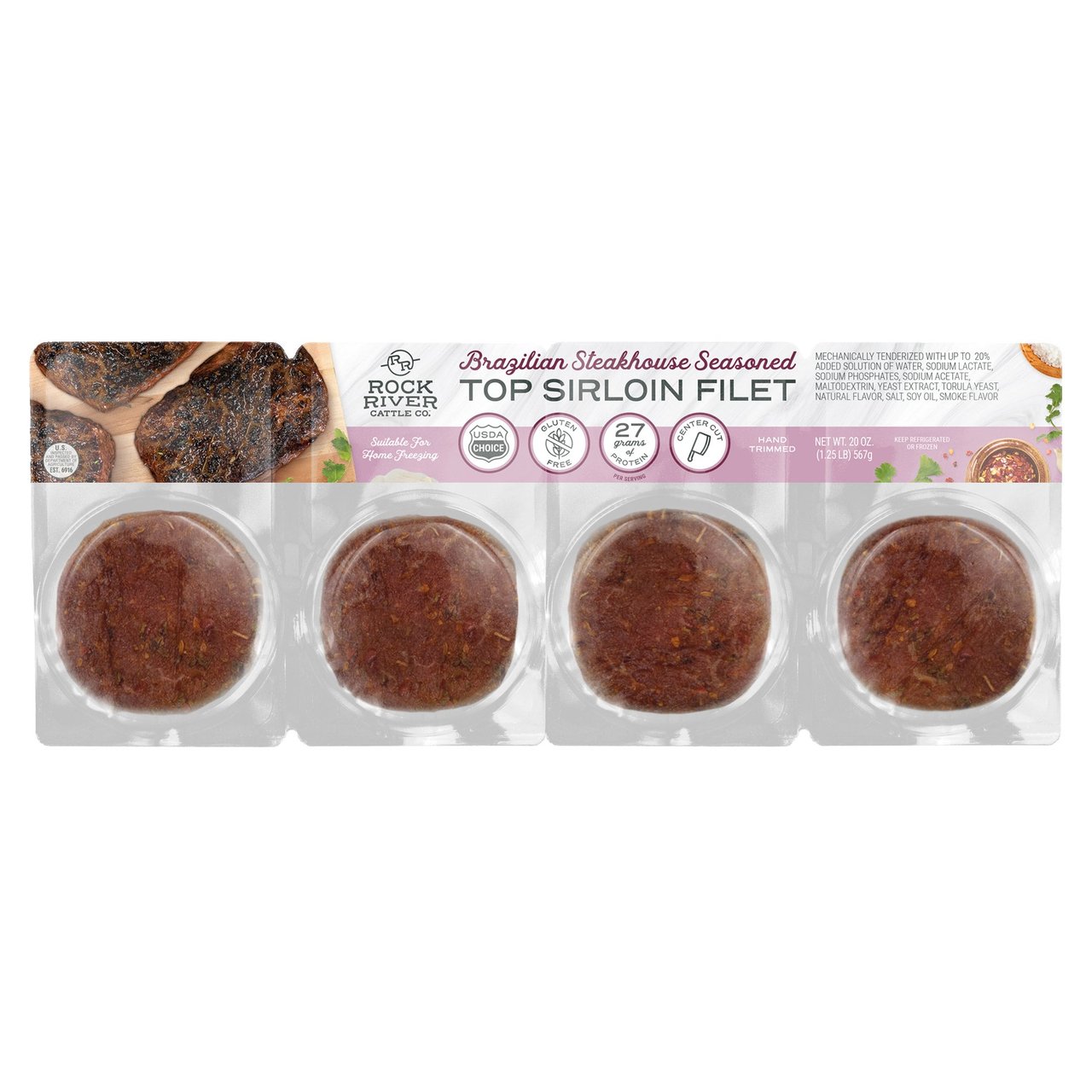 Rock River Cattle Brazilian Steakhouse Seasoned Top Sirloin Filet 4/5 oz - Image 1