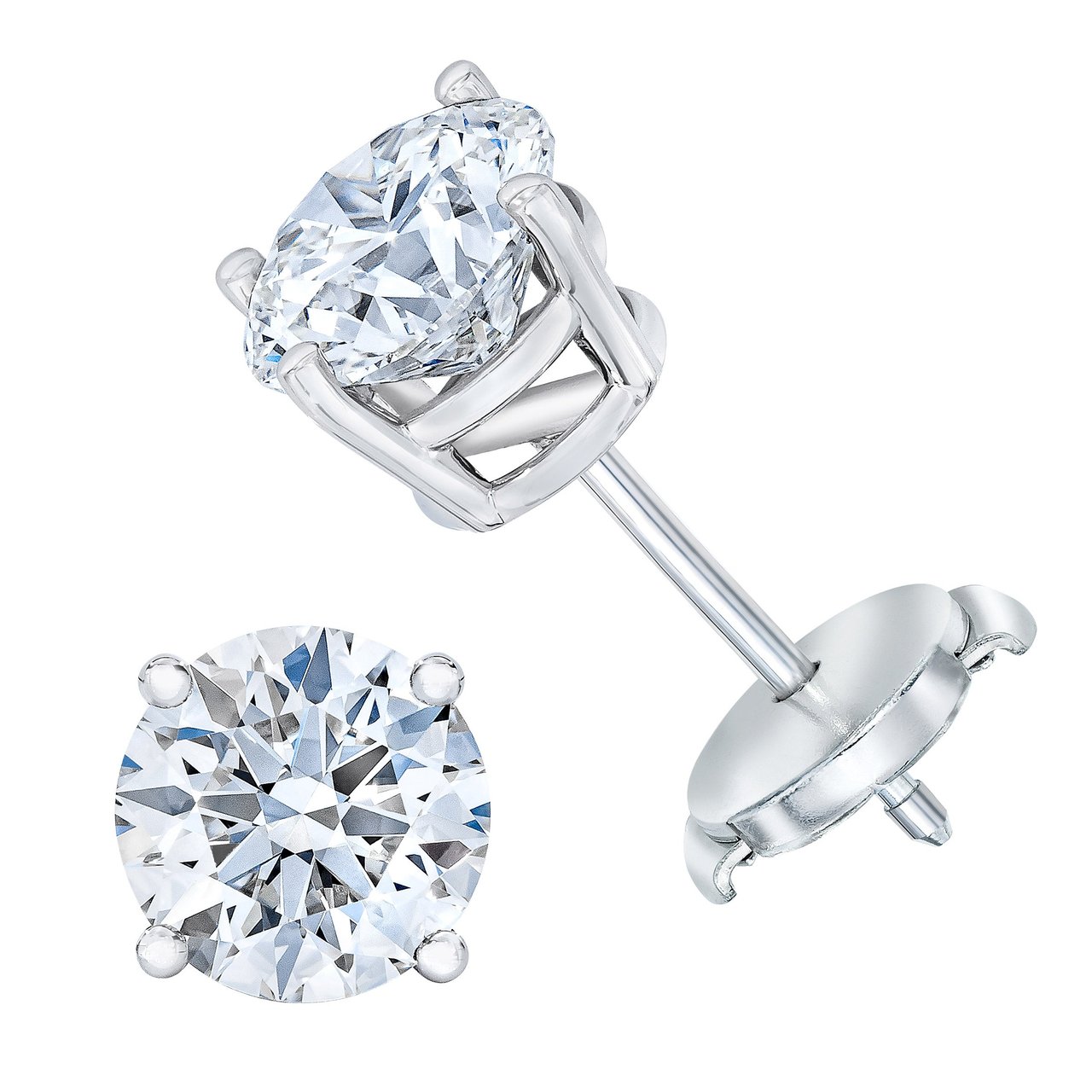 2.40 CTW Round Brilliant Diamond Platinum Stud Earrings, VS1 Clarity, I Color - Image 1