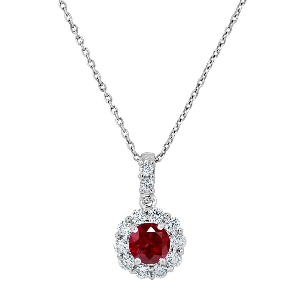 14kt White Gold 0.25ctw Ruby and Diamond Pendant 18" Chain - Image 1