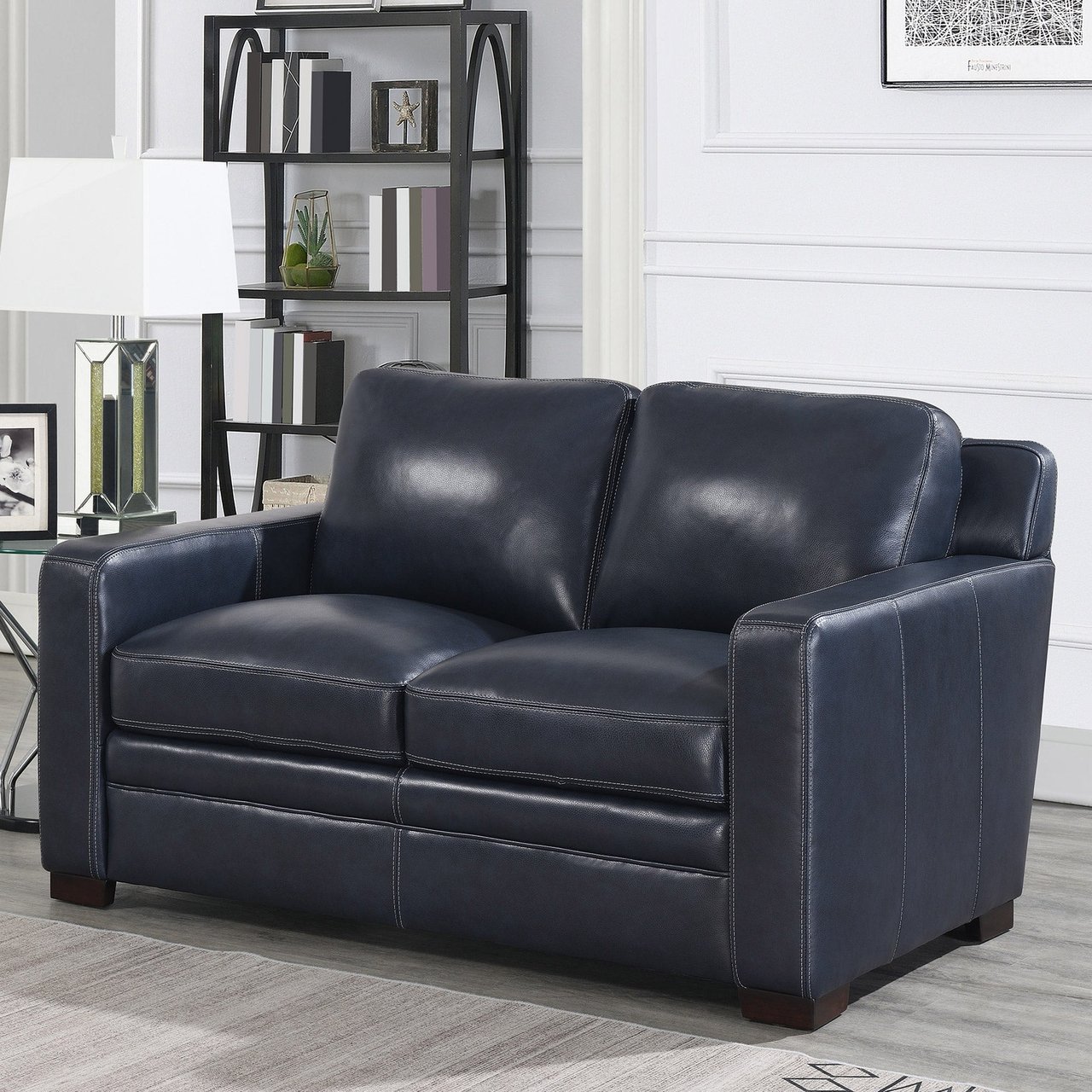 Simon Li Chanton Leather Loveseat - Blue - Image 1