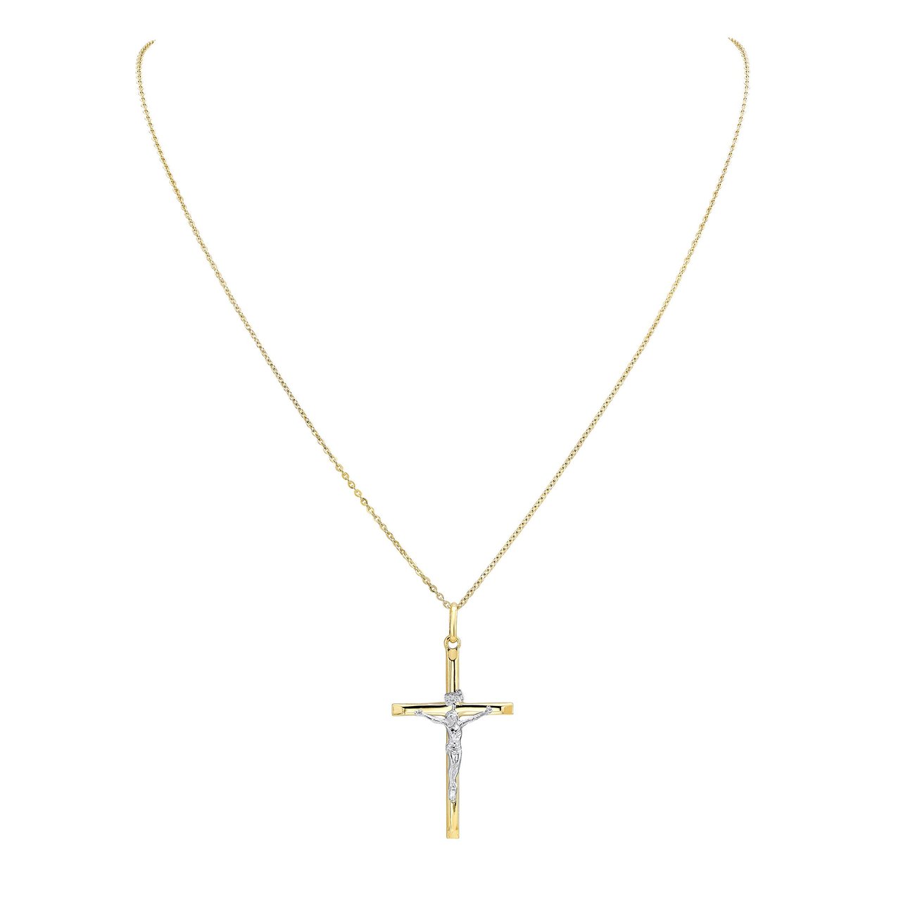 14KT Two-Tone Gold Crucifix on an 18-20" Adjustable Chain, Made in Italy - Image 1