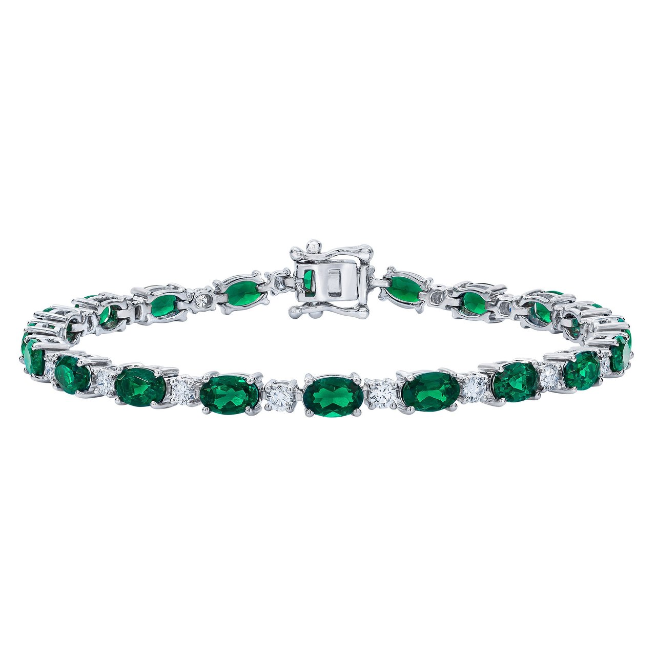 14KT White Gold 1.40 CTW VS2, I Diamond and Lab Emerald Bracelet - Image 1