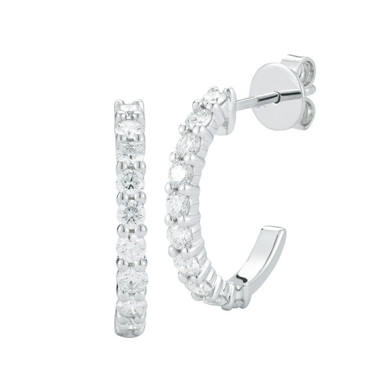 14KT White Gold VS2 I 0.60ctw Round Diamond Hoop Earrings - Image 1