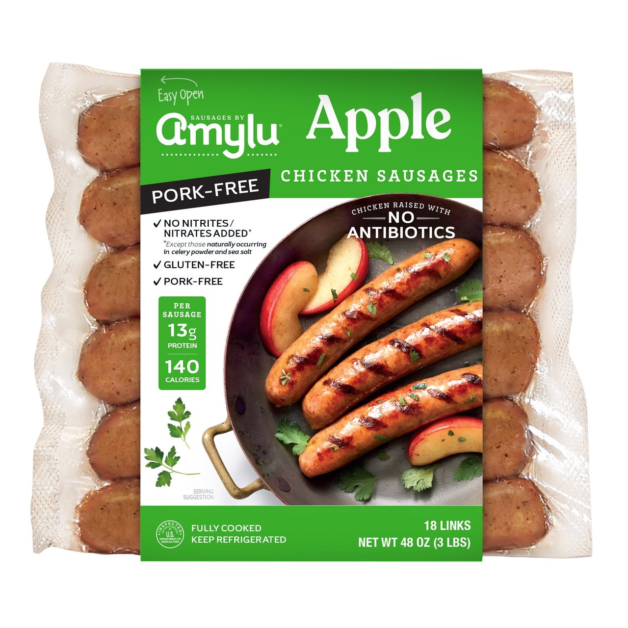 Amylu Antibiotic-Free Apple Chicken Sausages, 48 oz (3 lbs) - Image 1