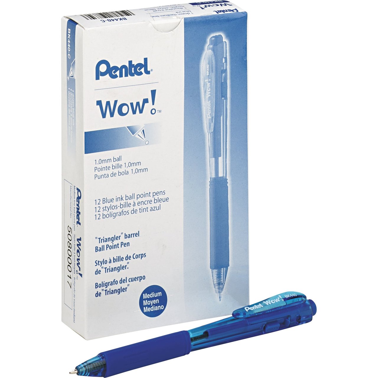 Pentel WOW! RT Retractable Ballpoint Pen, Medium Point, Blue Ink, 12-Count - Image 1