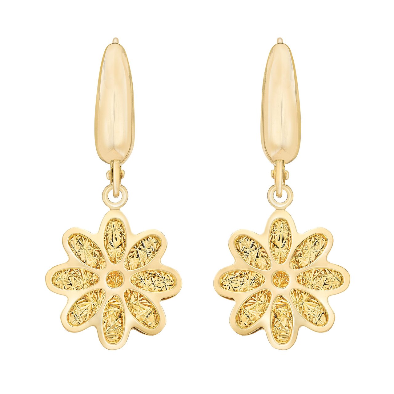 14kt Yellow Gold Flower Earrings Made in Italy - Image 1