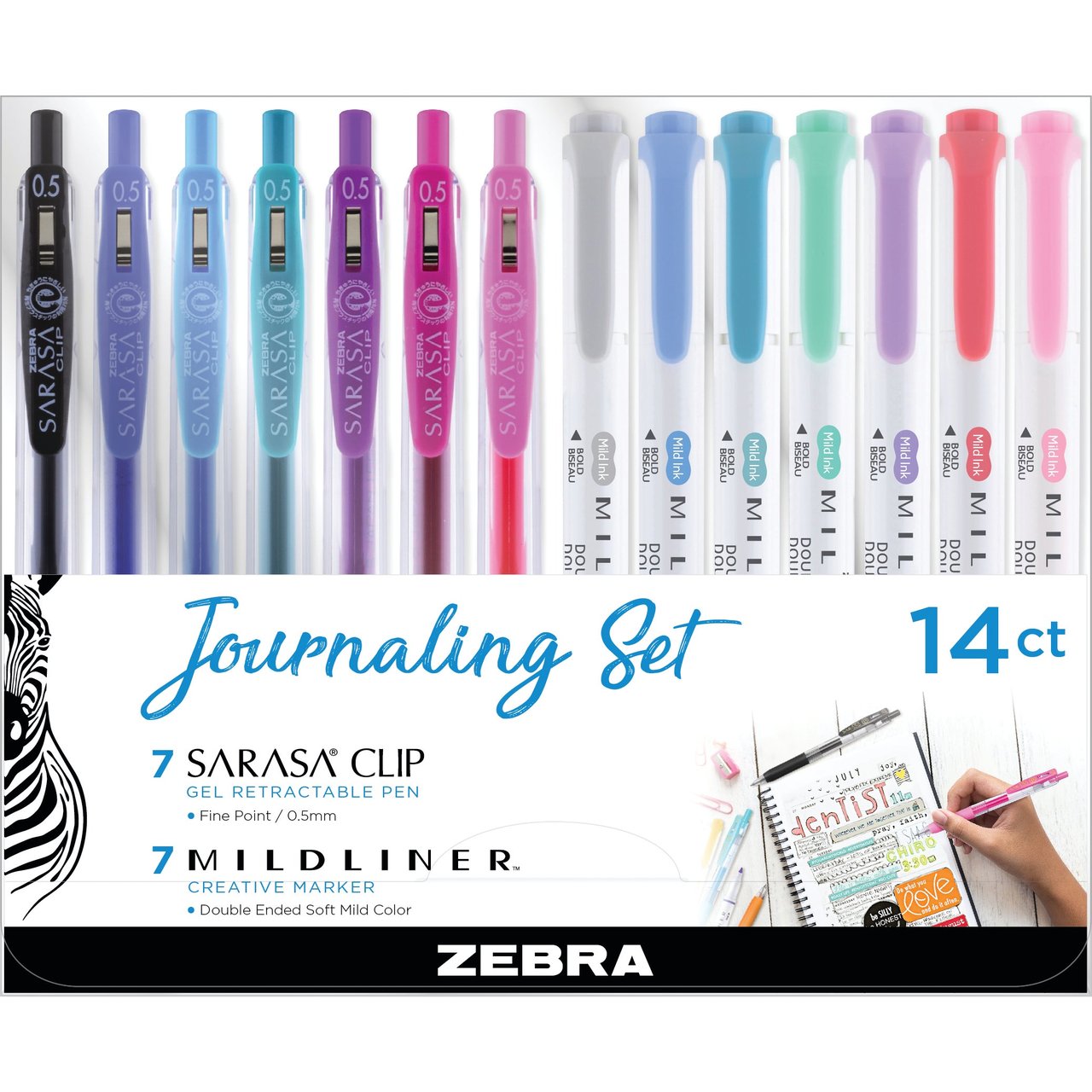 Zebra Sarasa/Mildliner Journaling Pen Set ZEB10014, 14 Pens - Image 1