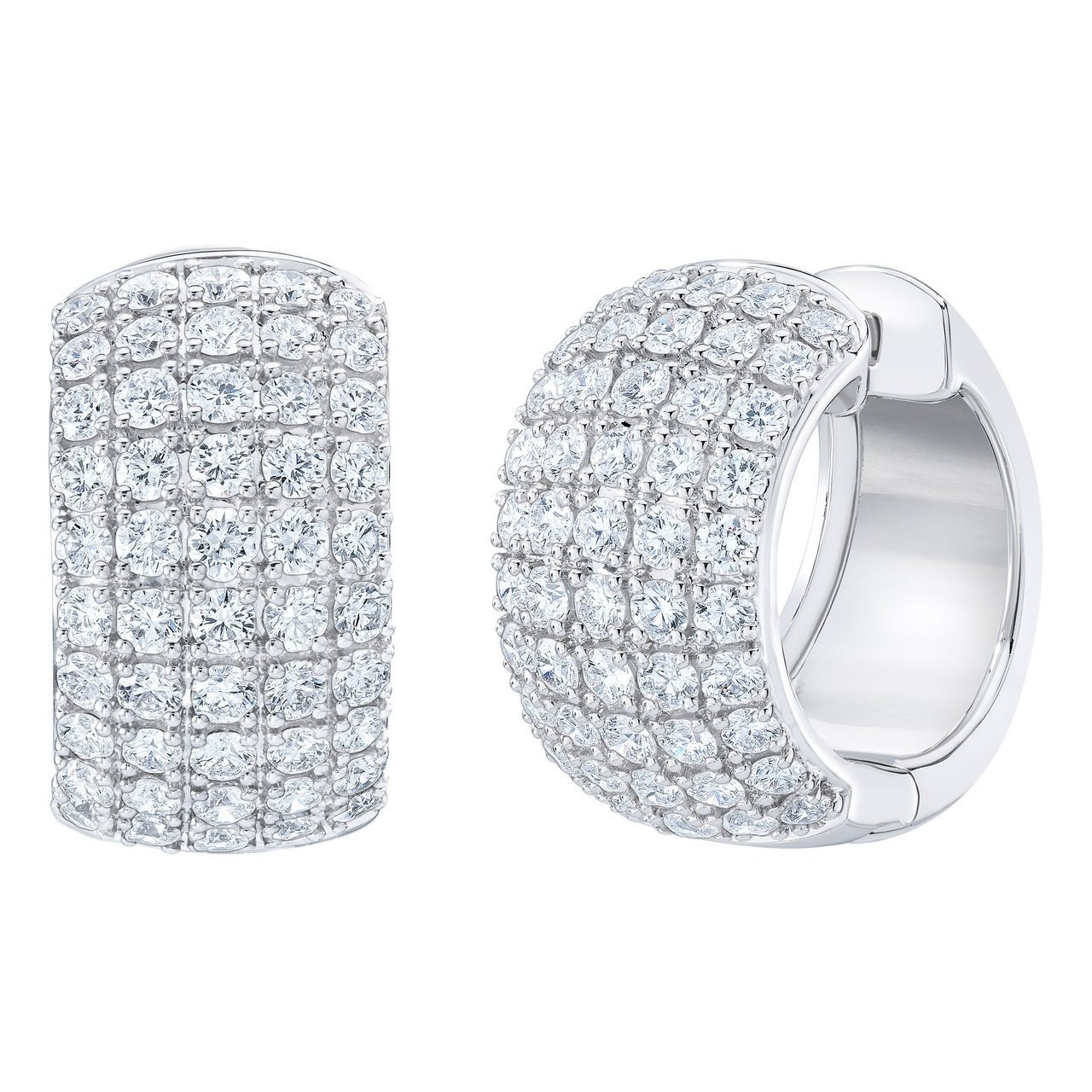 2.50 CTW Round Brilliant Diamond 14KT White Gold VS2 F Color Pavé Huggie Hoop Earrings - Image 1