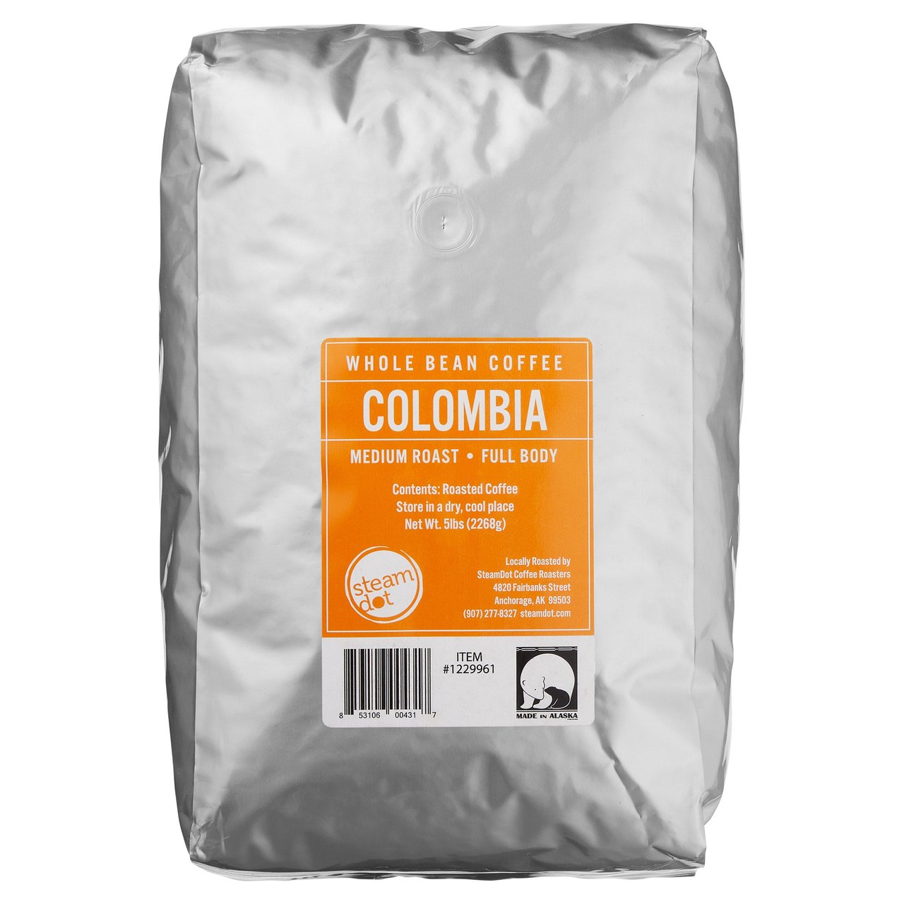 Steamdot Colombia Whole Bean Coffee, Medium Roast, 5 lbs - Image 1
