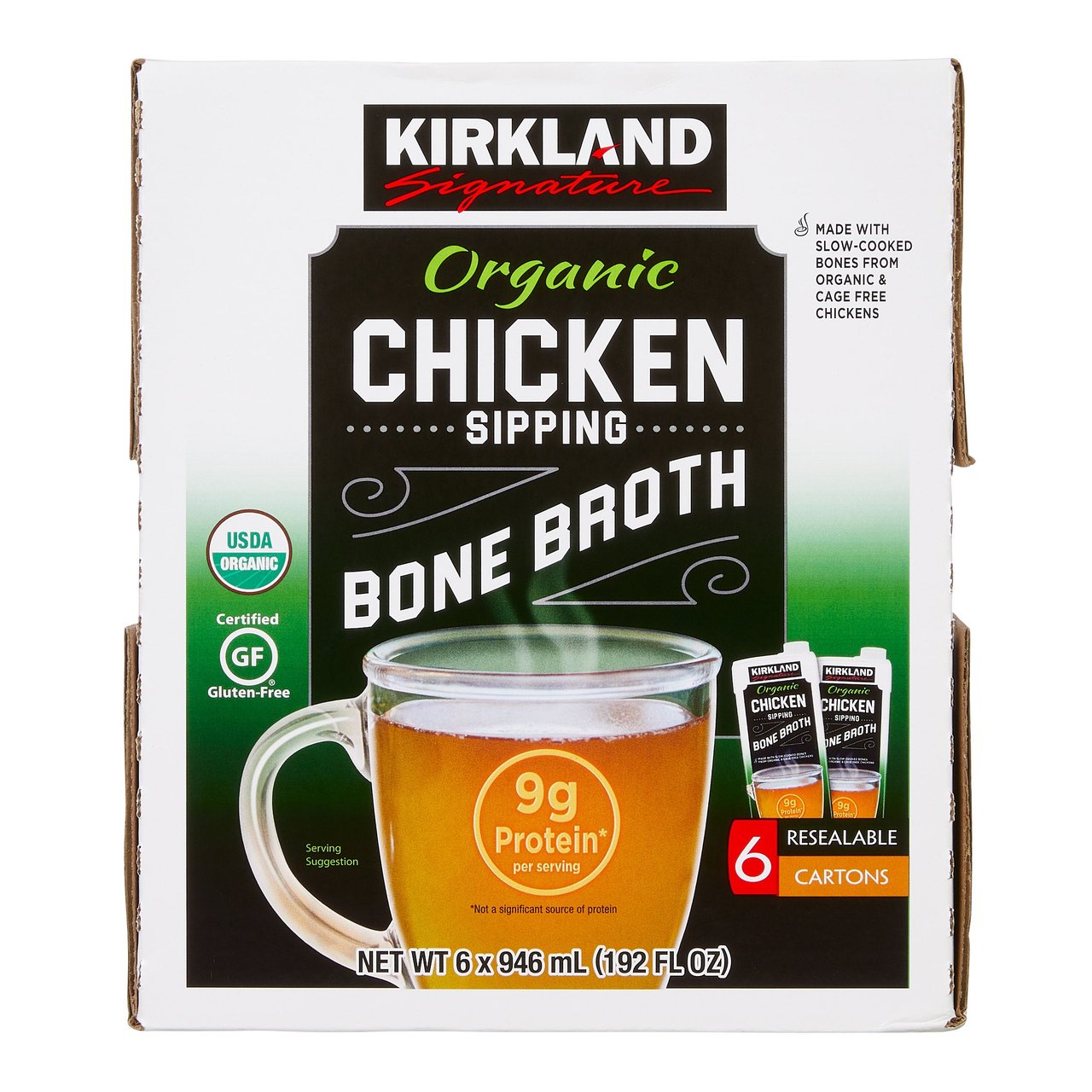 Kirkland Signature Organic Chicken Bone Broth 6/32 fl oz - Image 1