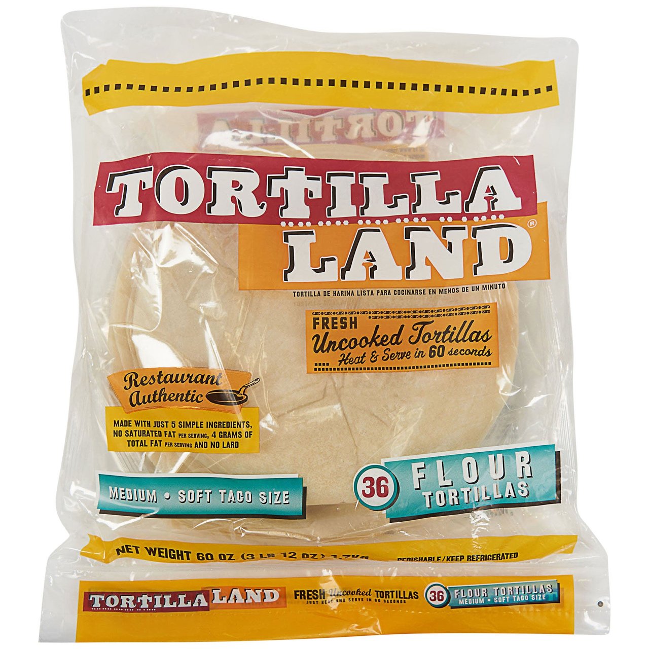 TortillaLand Natural 8" Uncooked Tortillas 36 CT