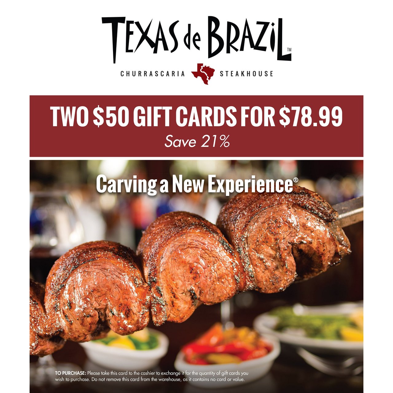 Texas de Brazil Gift Cards 2/$50 Item is Non-Refundable - Image 1