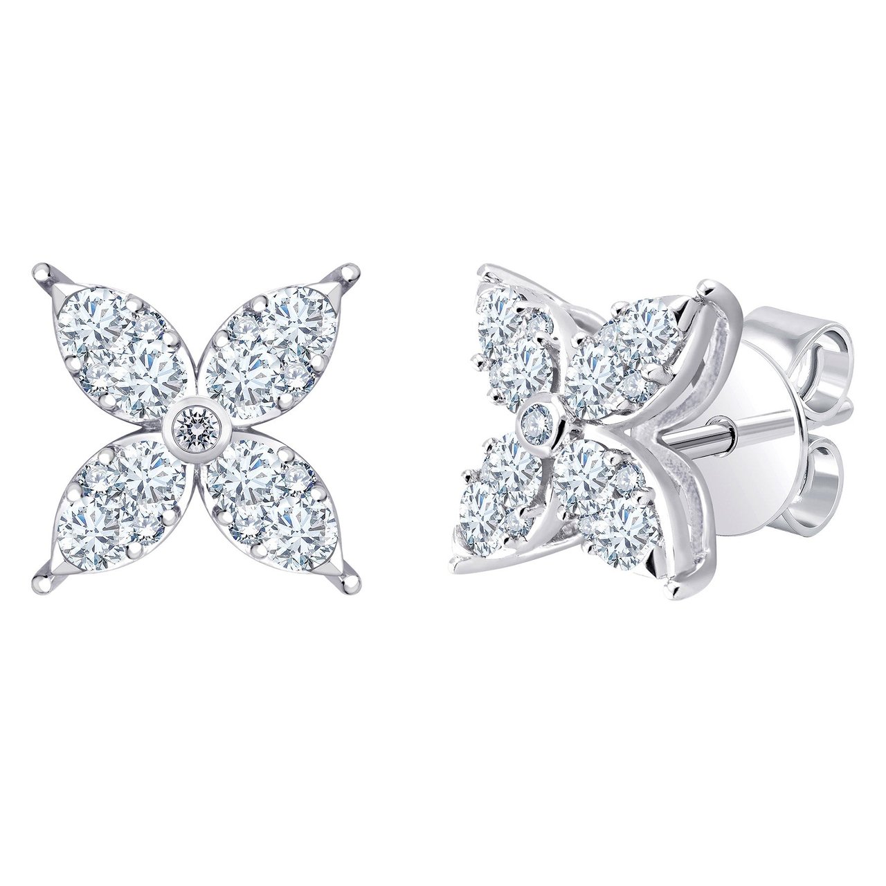 14kt White Gold VS2 I 0.90ctw Diamond Flower Earrings - Image 1