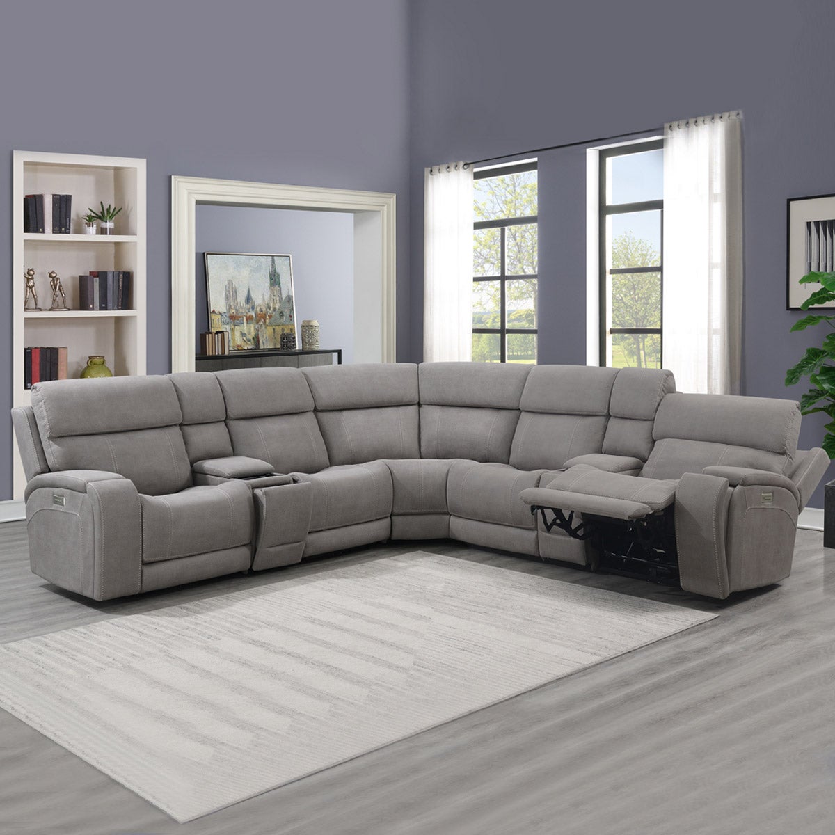 Newberry Fabric Power Reclining Sectional with Power Headrests and Power Lumbar - Image 1