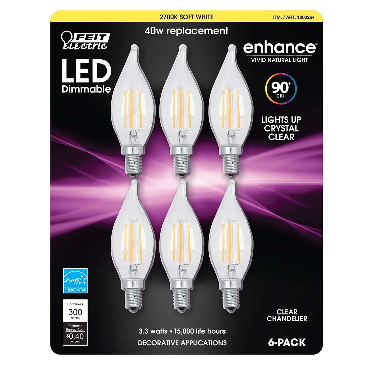 Feit Electric LED Chandelier Bulbs, 6-Pack, Soft White
