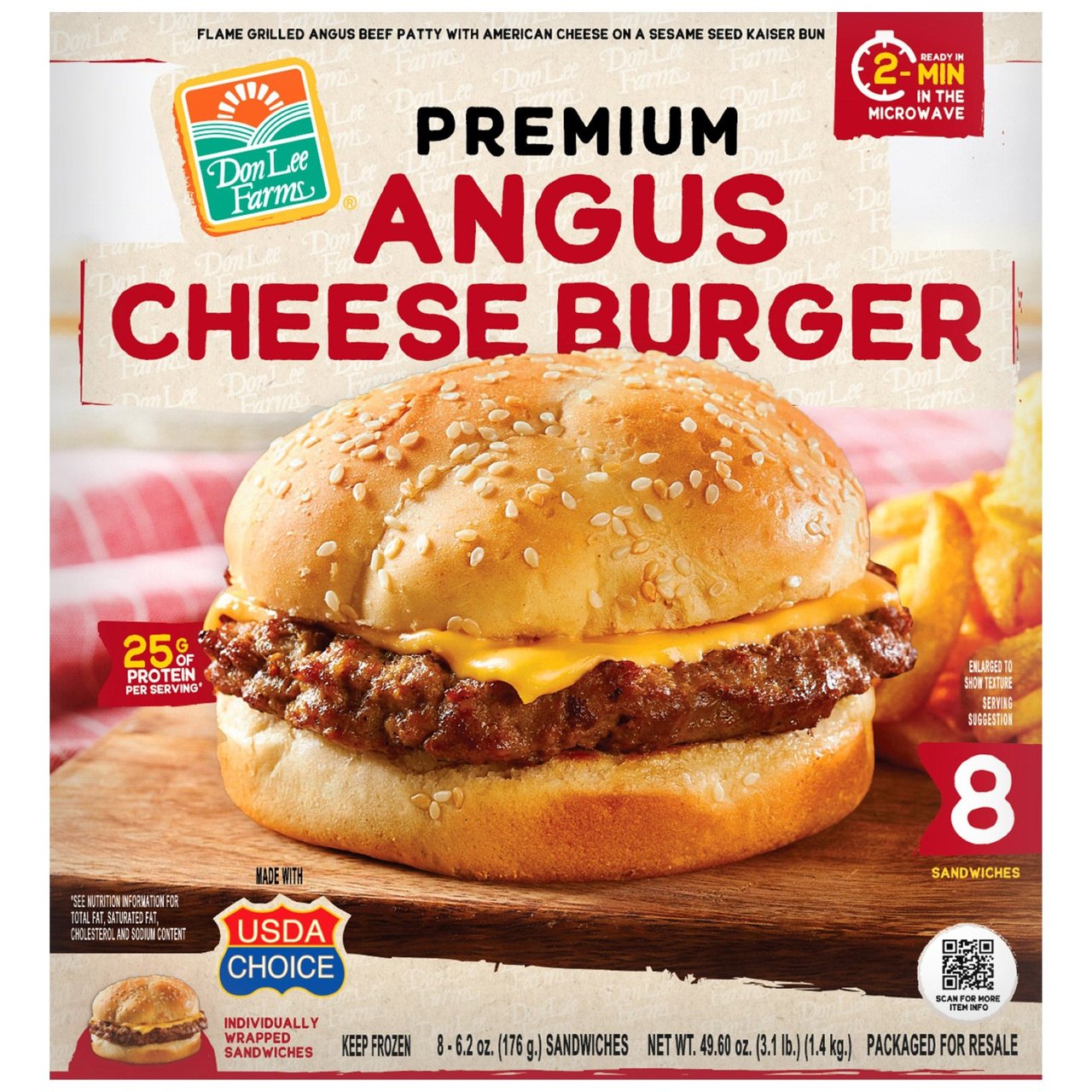 Don Lee Farms Angus Cheeseburgers, 8 Count, 49.6 Ounces - Image 1