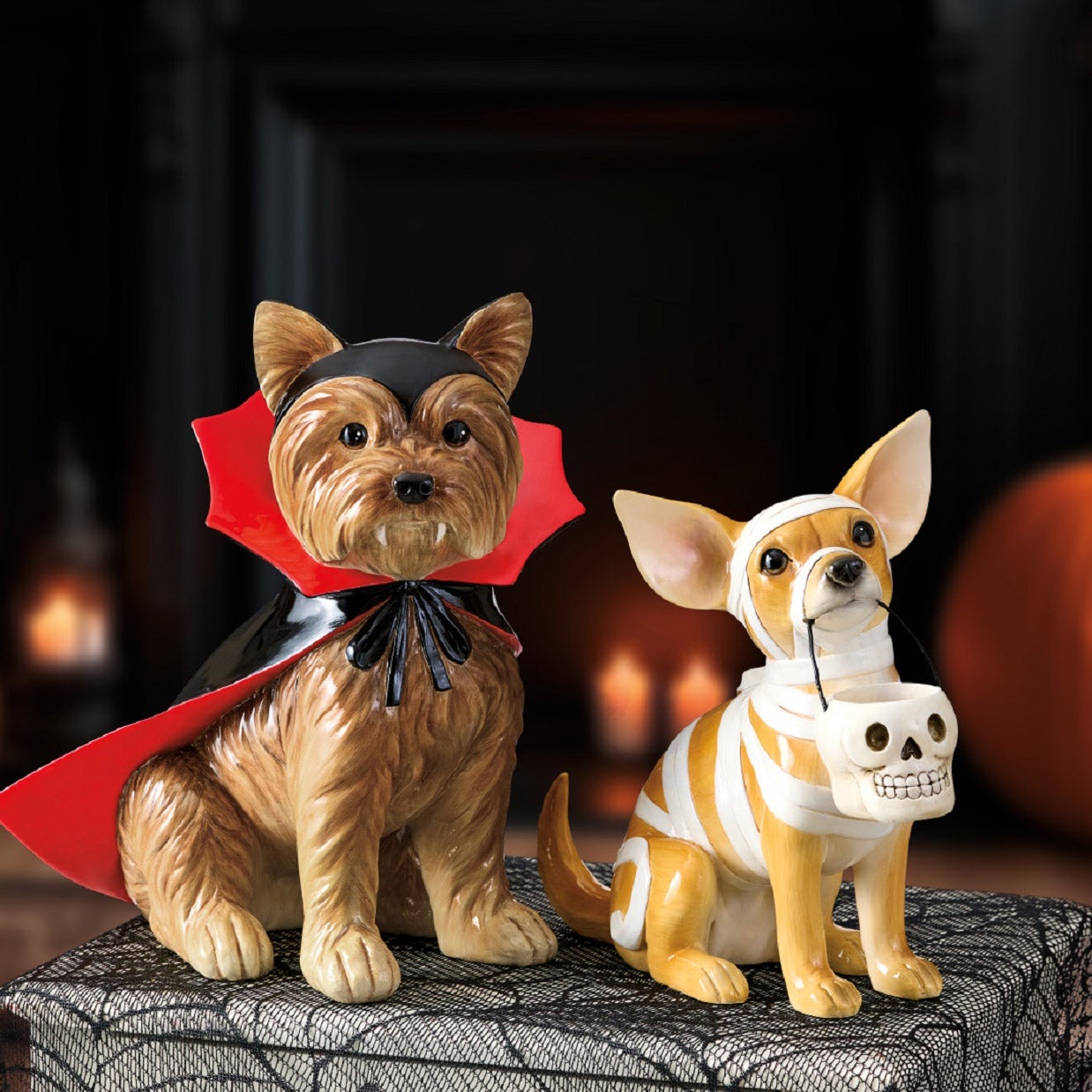 Halloween Tabletop Dogs, Vampire Yorkie and Mummy Chihuahua, Set of 2 - Image 1