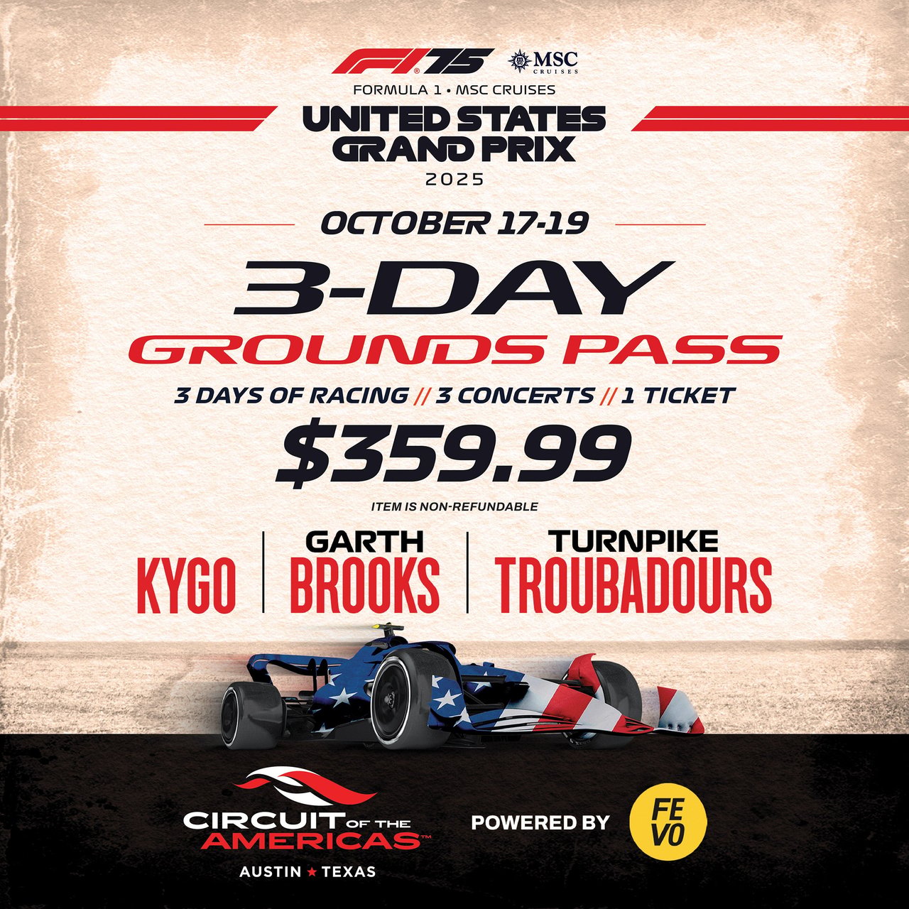 Circuit of the Americas Formula 1 3-Day GA Grounds Pass (Non-Refundable)