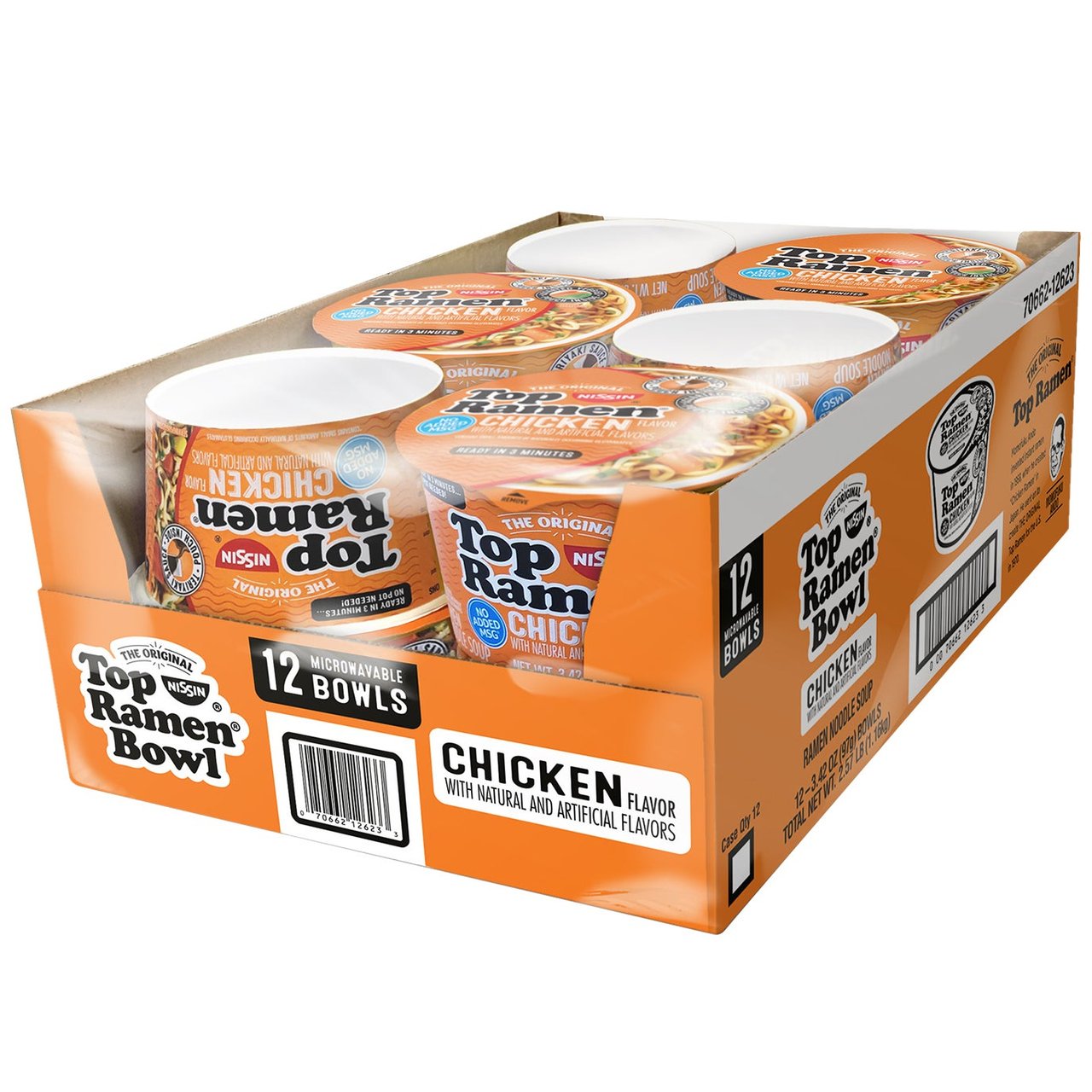 Nissin Top Ramen Bowl, Chicken Flavor, 3.42 oz, 12 Count - Image 1