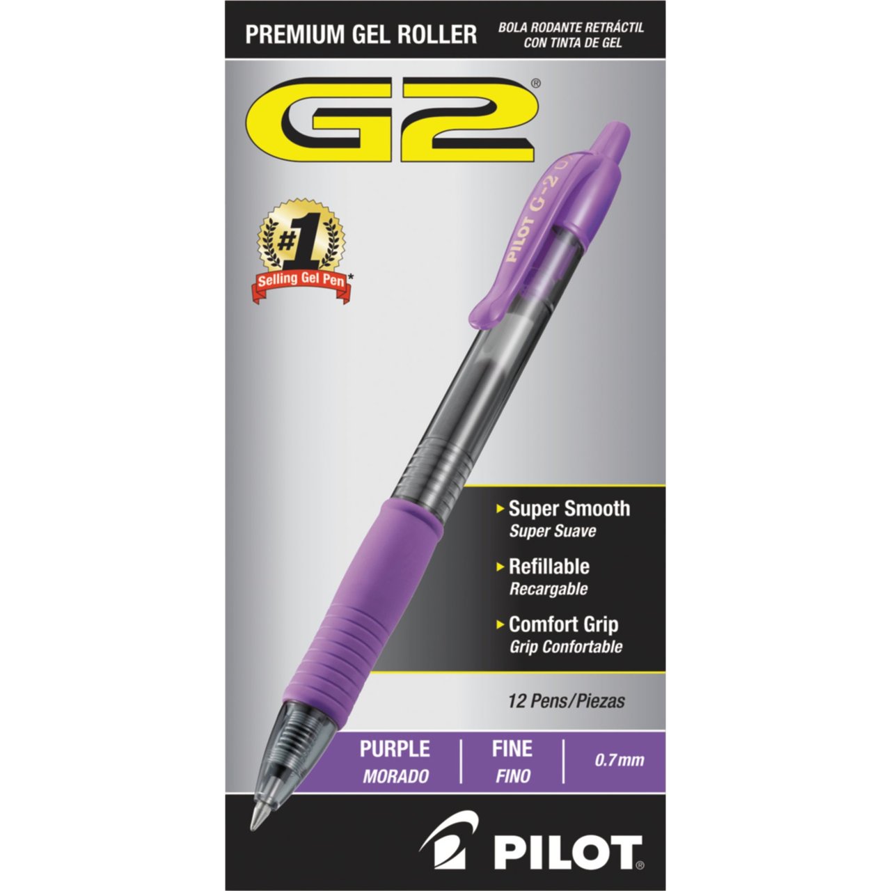 Pilot G2 Retractable Gel Pen, Fine Point 0.7mm, Purple Ink, 12 Count - Image 1