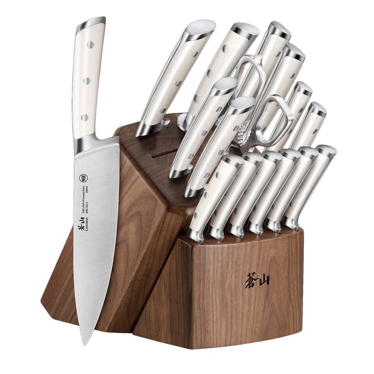 Cangshan S1 Series 17-Piece German Steel Forged Knife Block Set, White - Image 1