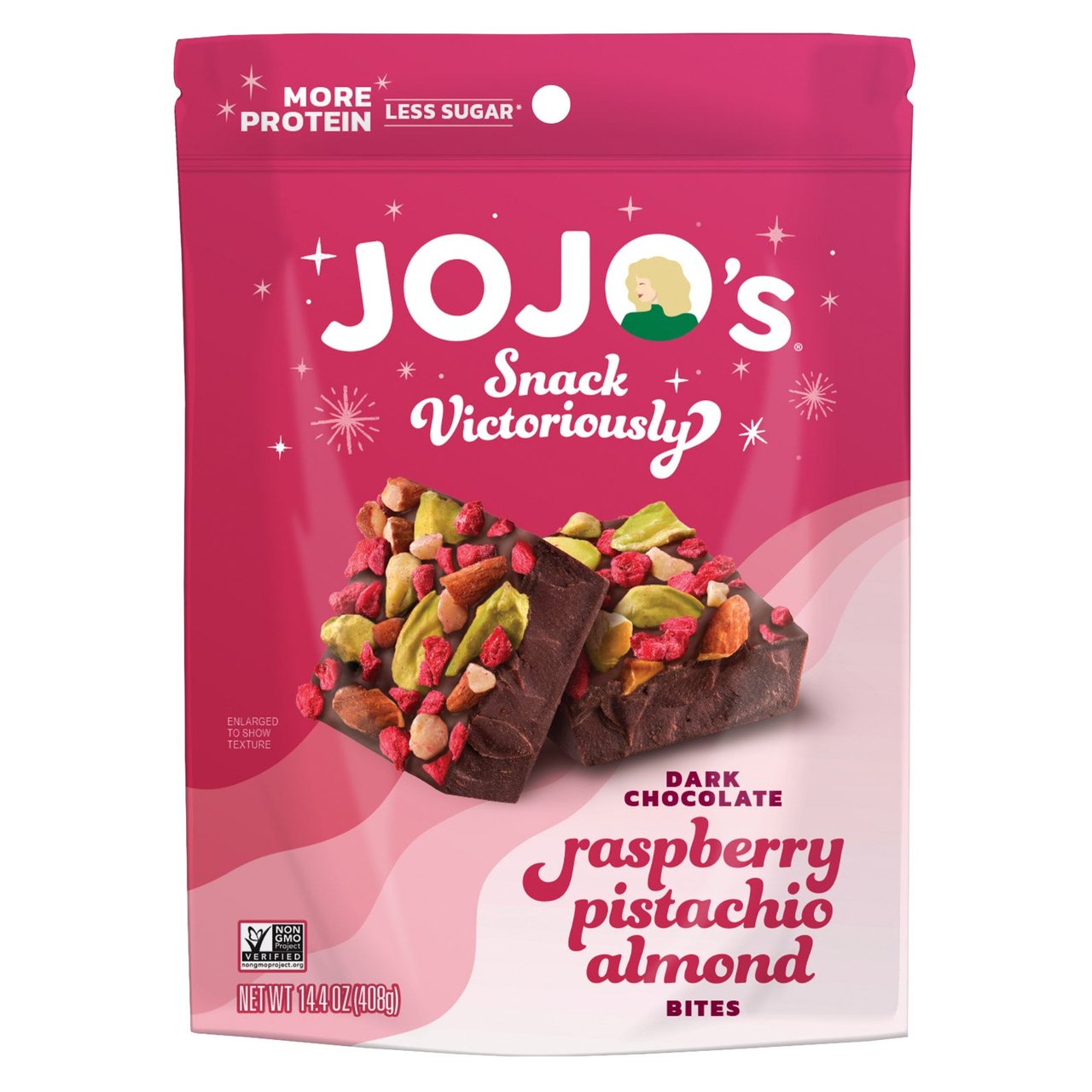 JOJO's Dark Chocolate Raspberry Pistachio Bites, 14.4 Ounces - Image 1