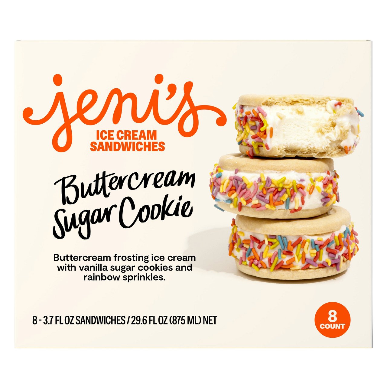 Jeni's Buttercream Sugar Cookie Ice Cream Sandwiches, 8 Count, 29.6 fl oz - Image 1