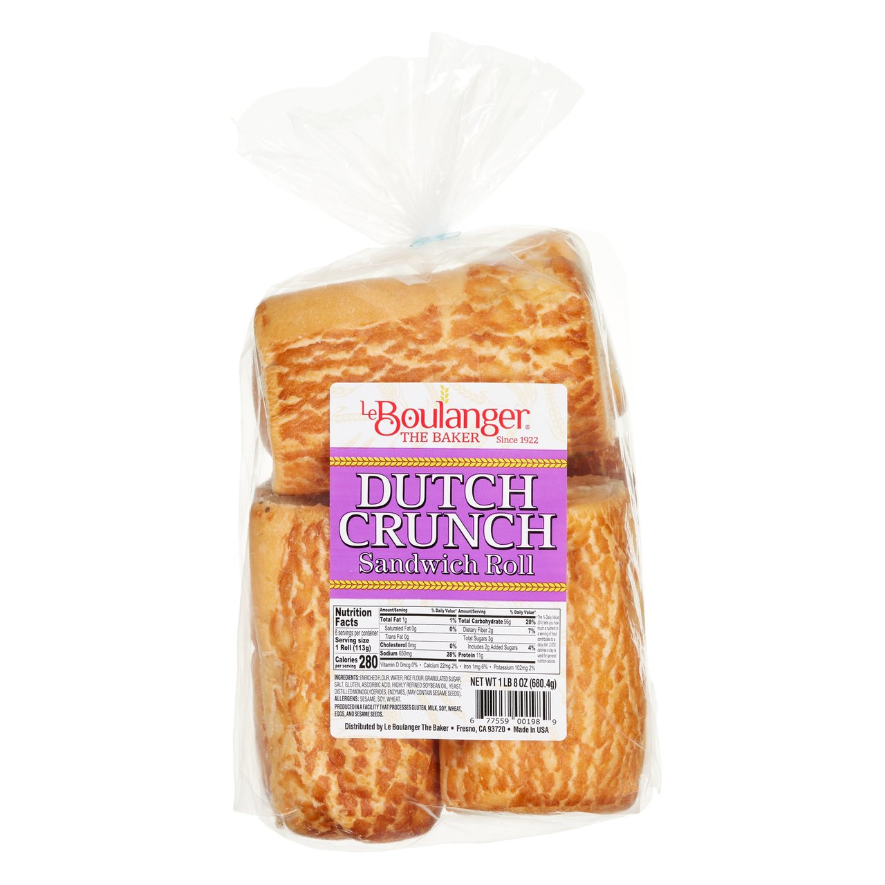 Le Boulanger Dutch Crunch Sandwich Roll, 6 Count / 8 oz - Image 1