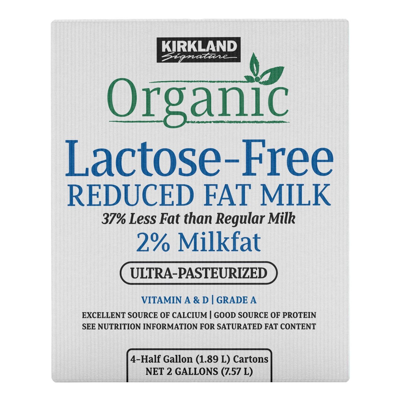 Kirkland Signature Organic Lactose Free 2% Milk, 4 Half Gallons (64 oz each)