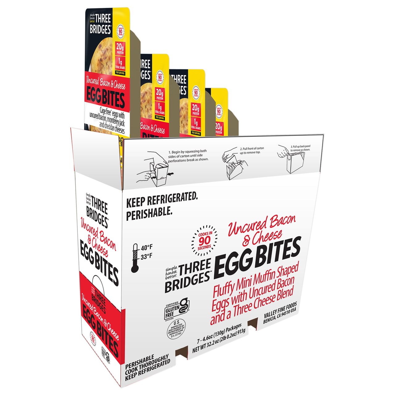 Three Bridges Cheese & Bacon Egg Bites, 7 × 4.6 oz - Image 1