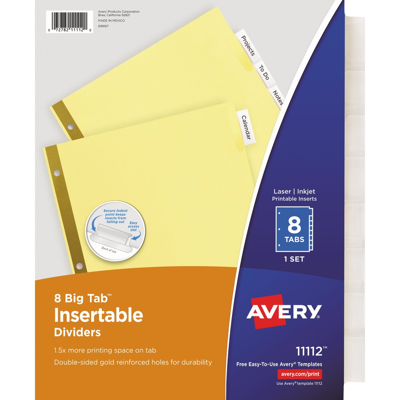 Avery Big Tab Insertable Index Dividers, 8-Tab, Clear, 6-Pack (AVE11112)