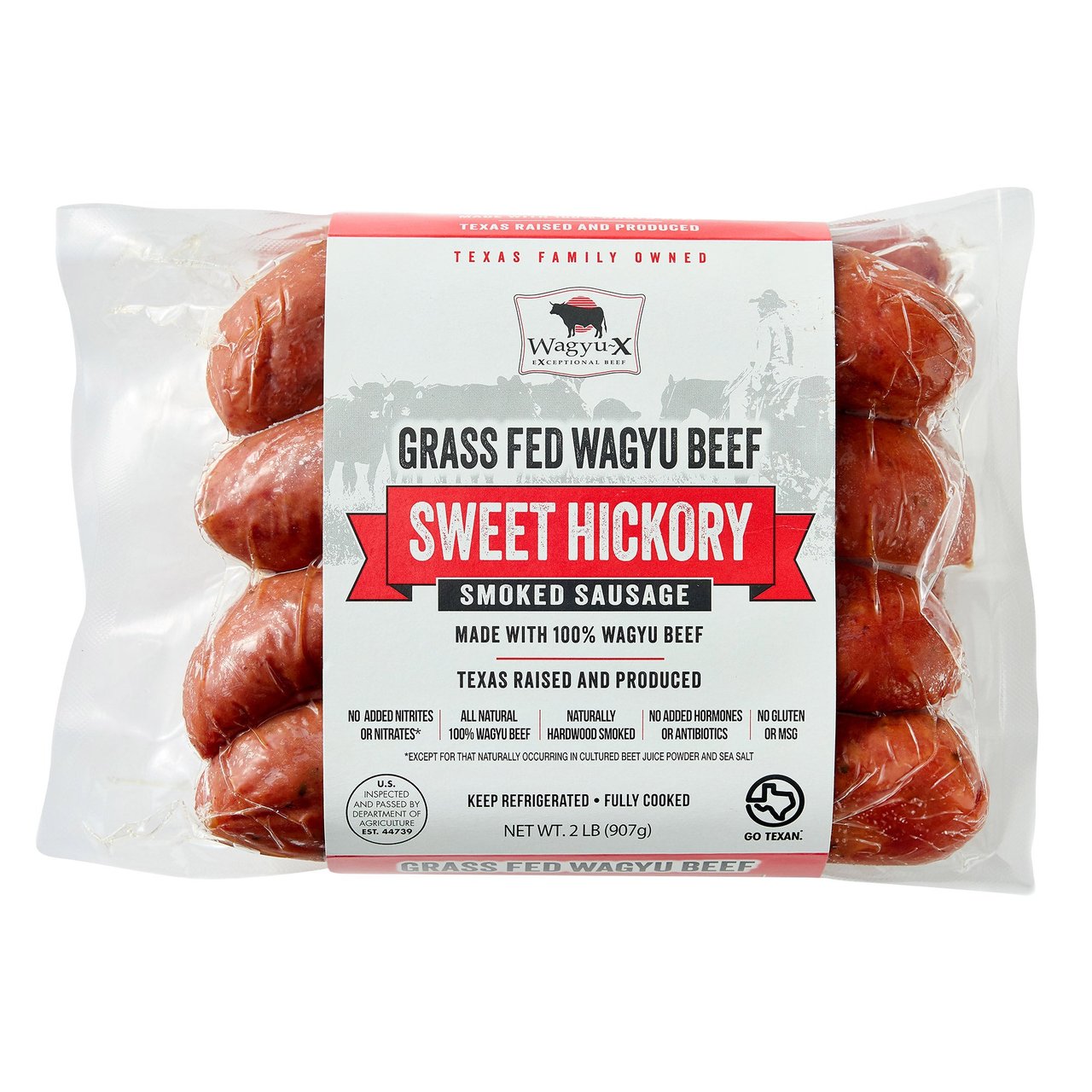 Wagyu-X Grass Fed Sweet Hickory Beef Sausage, 2 lb - Image 1
