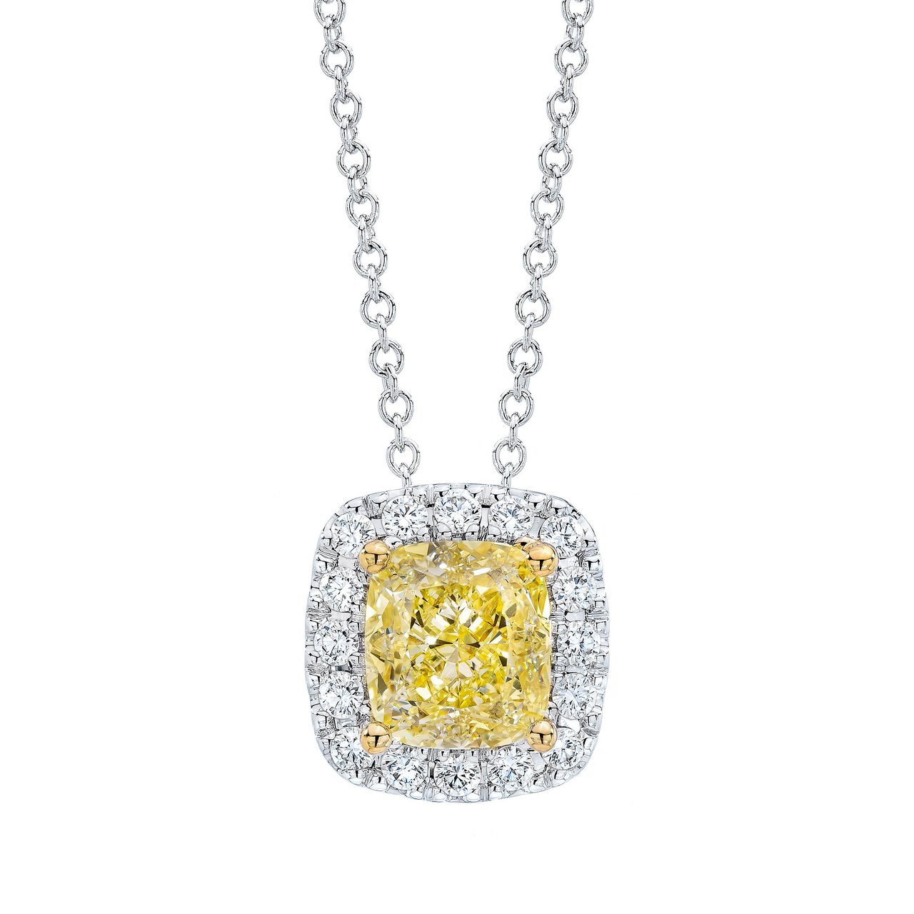 1.70 CT Cushion Cut Fancy Yellow IF Diamond 2.03 CTW 18kt White Gold Pendant - Image 1