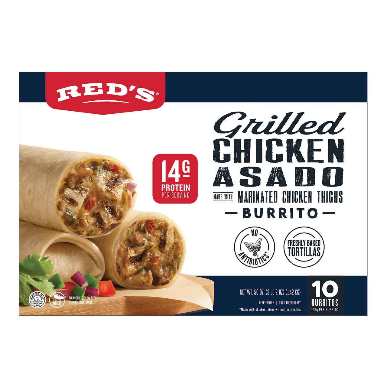 Red's Chicken Asado Burritos 10 Count Box - Image 1