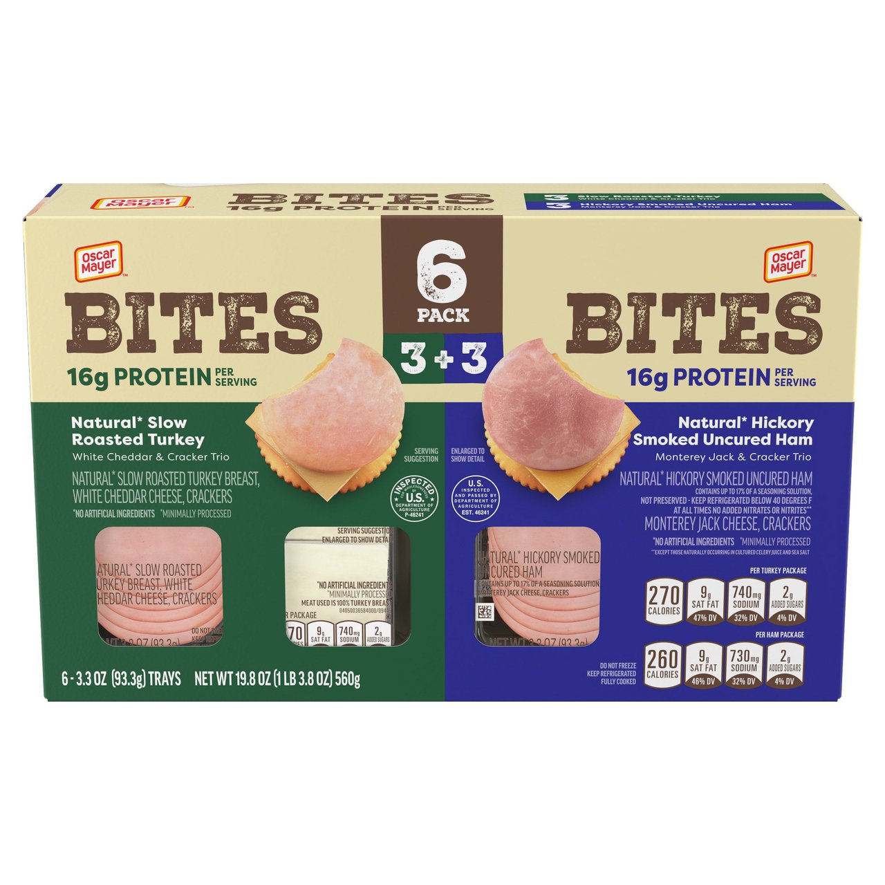 Oscar Mayer Bites Ham & Turkey Variety Pack, 6 x 3.3 oz - Image 1