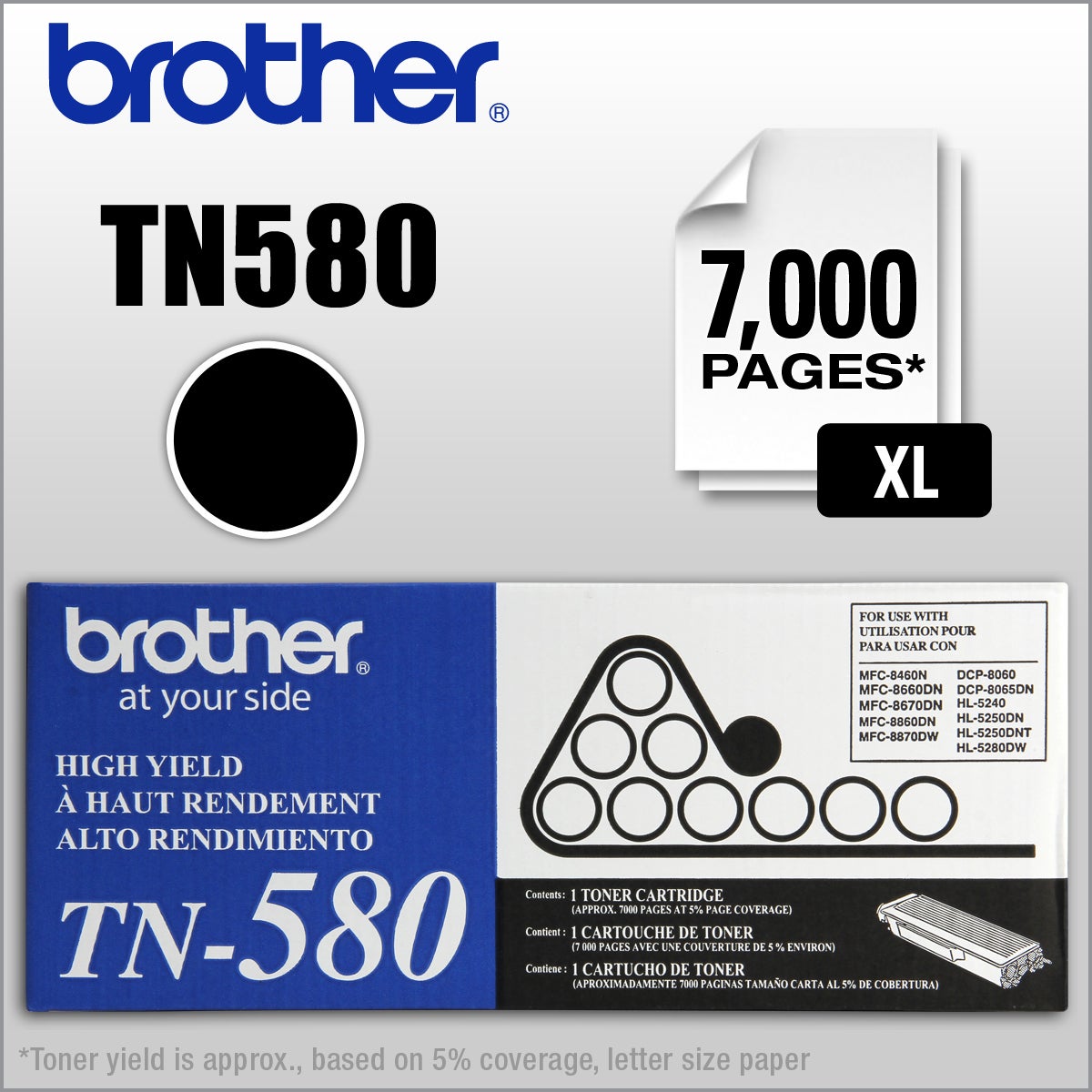 Brother TN580 High-Yield Black Toner Cartridge