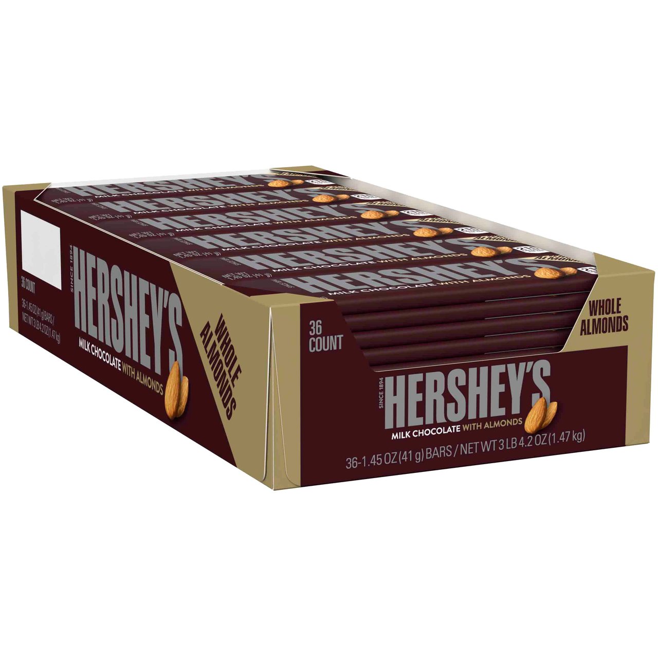 Hershey's Milk Chocolate with Almonds, 1.45 oz, 36-Count - Image 1