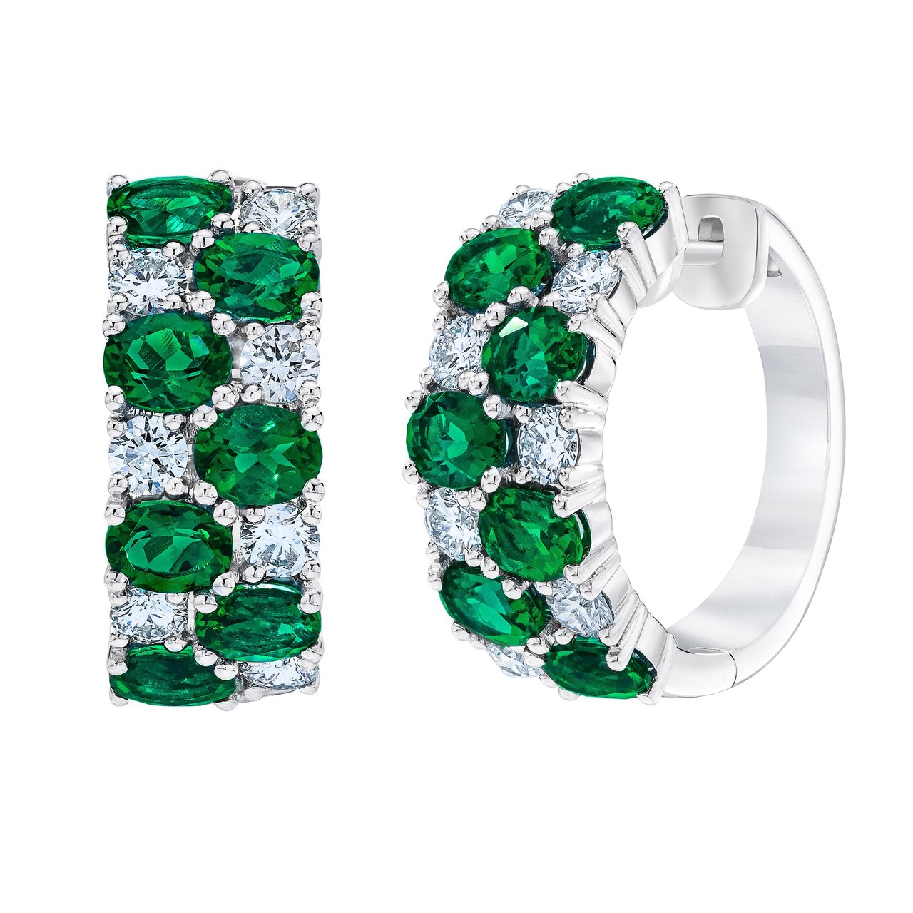 14KT White Gold 1.00 CTW VS2 I Diamond Lab Emerald Earrings - Image 1