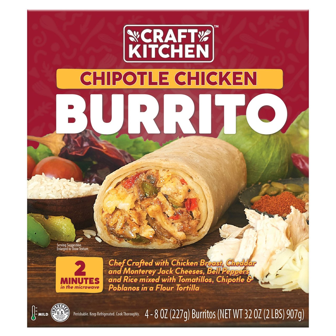 Craft Kitchen Chipotle Chicken Burritos, 4-Pack, 8 oz Each - Image 1
