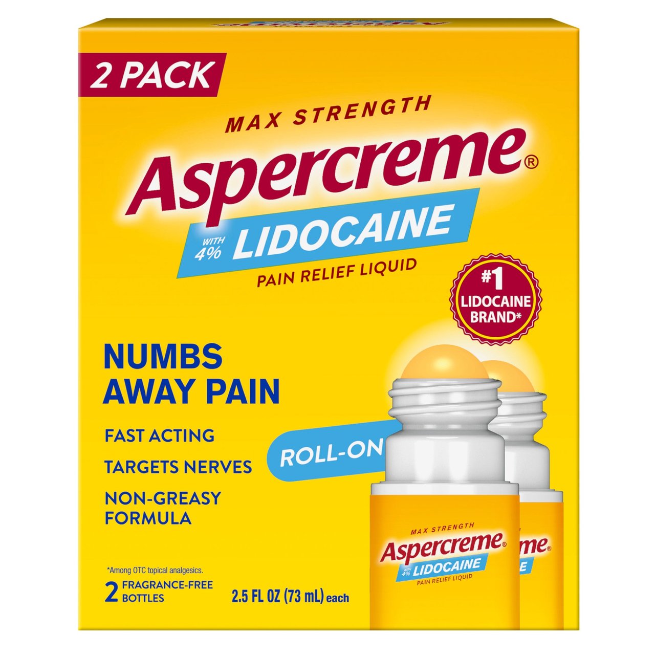 Aspercreme Lidocaine No Mess Roll-On, 2 Pack - Image 1