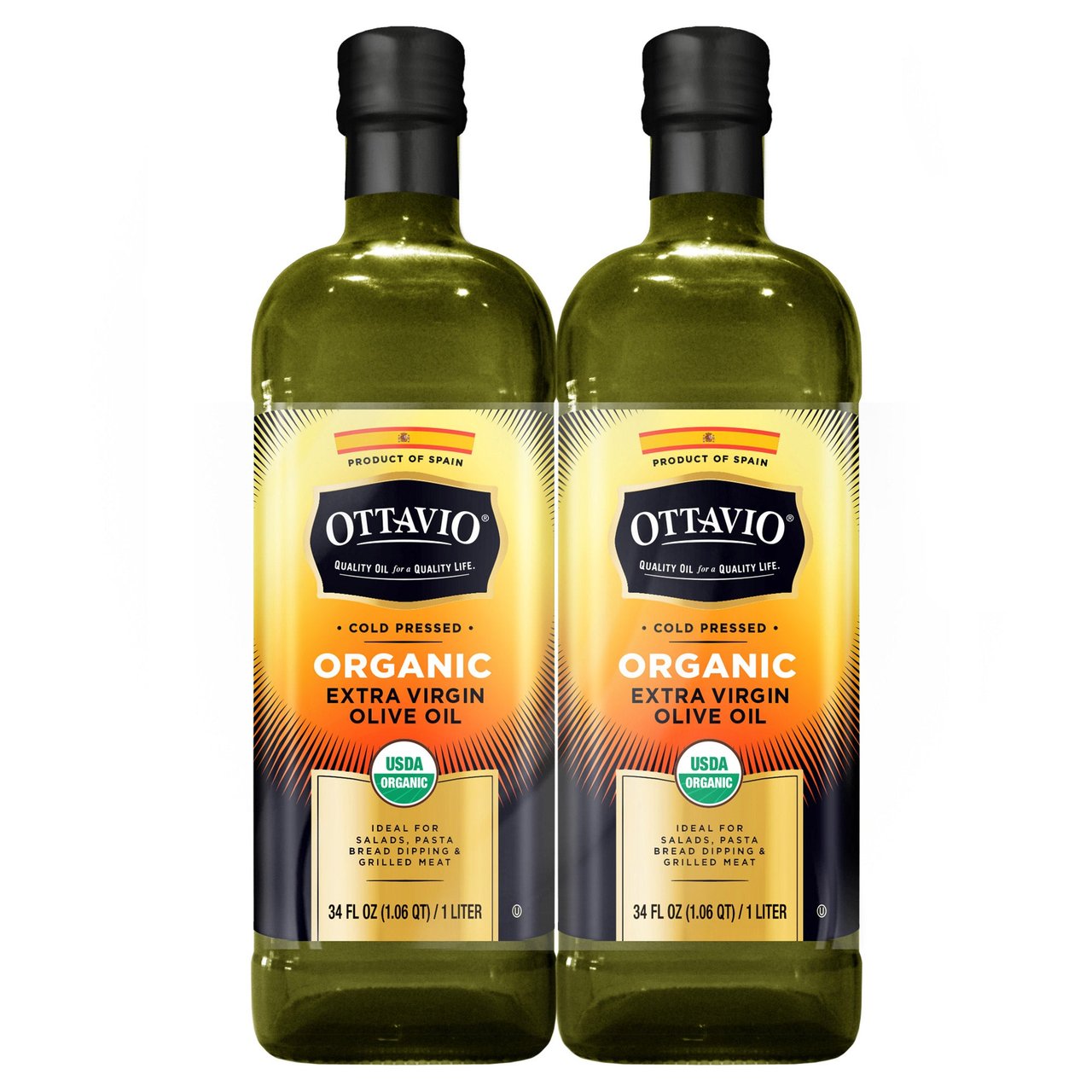 Ottavio Organic Extra Virgin Olive Oil, 2 Pack, 1 Liter Bottles - Image 1