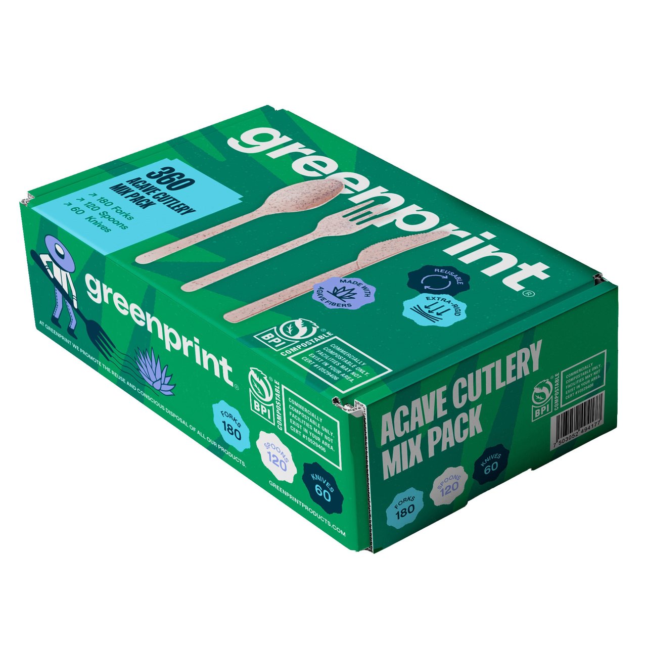 GREENPRINT COMPOSTABLE AGAVE CUTLERY SET OF 360 - Image 1