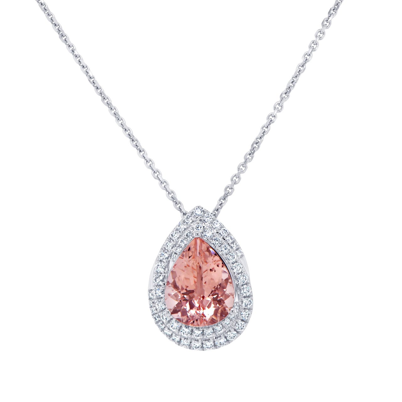 4.18ct Pear Shape Morganite & 0.56ctw Diamond 18kt White Gold Pendant - Image 1