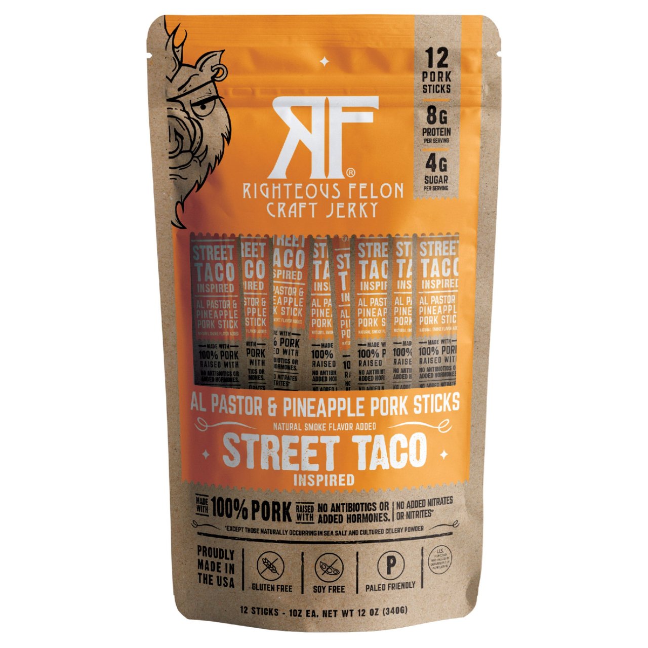 Righteous Felon Street Taco Pork Stick 12/1 oz - Image 1