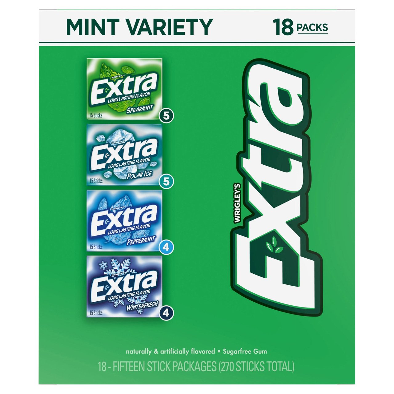 Extra Sugar Free Chewing Gum Mint Variety Pack, 18 Count / 15 Sticks - Image 1