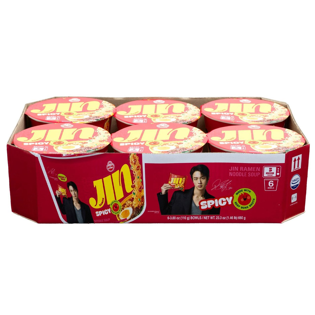 Ottogi Jin Ramen Spicy Bowl, 6-Pack, 3.88 oz Each - Image 1