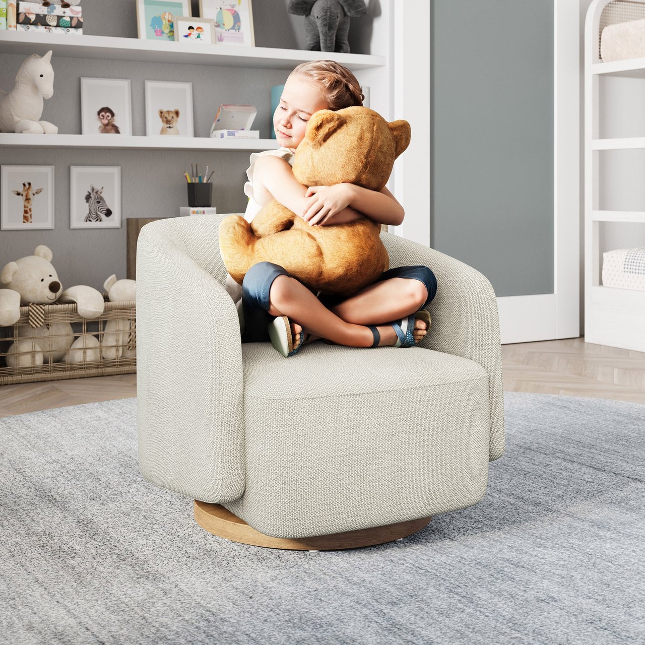 Henredon Mini Murphy Fabric Kids Swivel Chair, Cream - Image 1