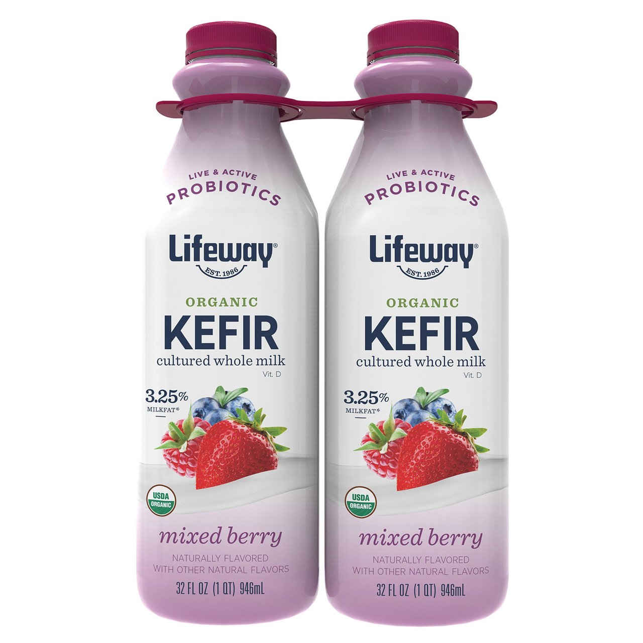 Lifeway Organic Mixed Berry Kefir, 2 x 32 Ounce Bottles